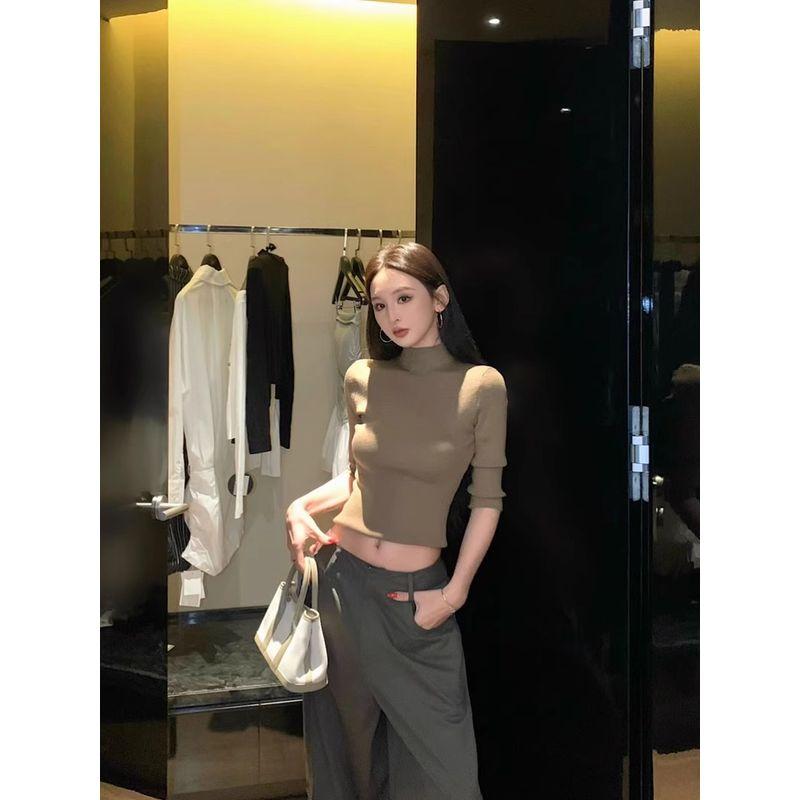 Kumikumi Fashion Set Solid Temperament Long sleeve Knit Women Autumn Slimming Versatile Casual Pants Two-piece Set