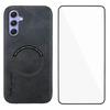 WANLONFENG YBP Series For Samsung Galaxy A55 5G Magnetic Case with Tempered Glass Film PU Leather+TPU Phone Cover Large Cutout