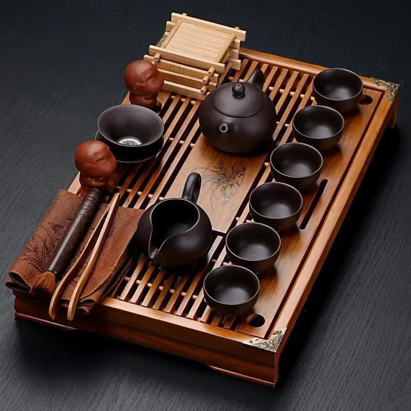 Chinese Kung Fu Set Drinkware Purple Clay Ceramic Binglie Three Options Include Tea Pot Cup Tureen Infuser TeaTray