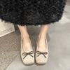 Fashion New Style Fashionable Woman Casual Square Head Bow Flats Flock Ballerina Luxury Flats Female Suede Elegant Soft Sole Women Shoes