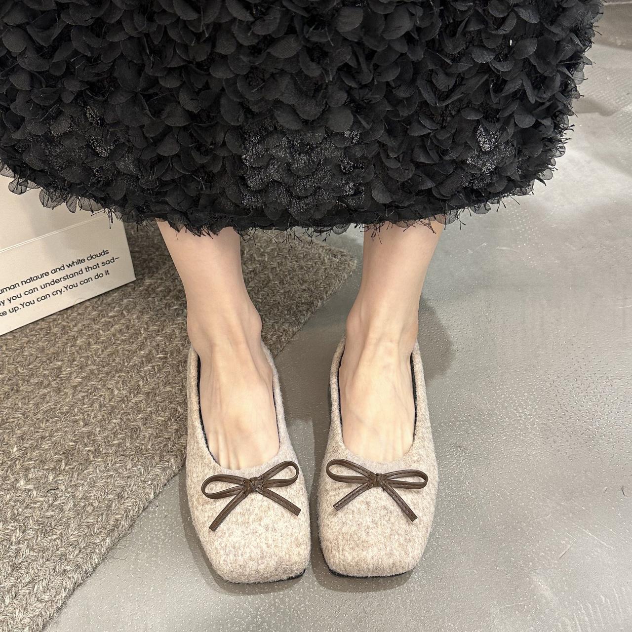 

Fashion New Style Fashionable Woman Casual Square Head Bow Flats Flock Ballerina Luxury Flats Female Suede Elegant Soft Sole Women Shoes 35 абрикосовый