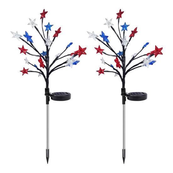 4. juli Solcelle Havebelysning, Rød Hvid Blå Stjerne Udendørs Lyskæder, Vandtæt Fleksibelt Design, Patriotisk Flag til Have Sti Terrasse