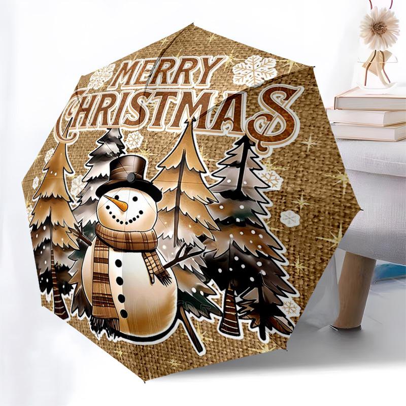 

1pc Merry Christmas Snowman: Automatic Folding Umbrella with Portable Tri-Fold Design, 8-Bone Iron Frame, Outdoor, Festive Gift for Fans, Travelers, D