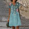 3D Peacock Floral Print Dresses For Summer Women Fashion Short Sleeve V-Neck Loose Dress Vintage Oversized Ladies Dress