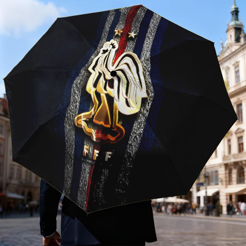 France Football Emblem Automatic Folding Umbrella - 8-Rib Travel Umbrella with Auto Open/Close & Portable Gifts for Holidays or Birthdays