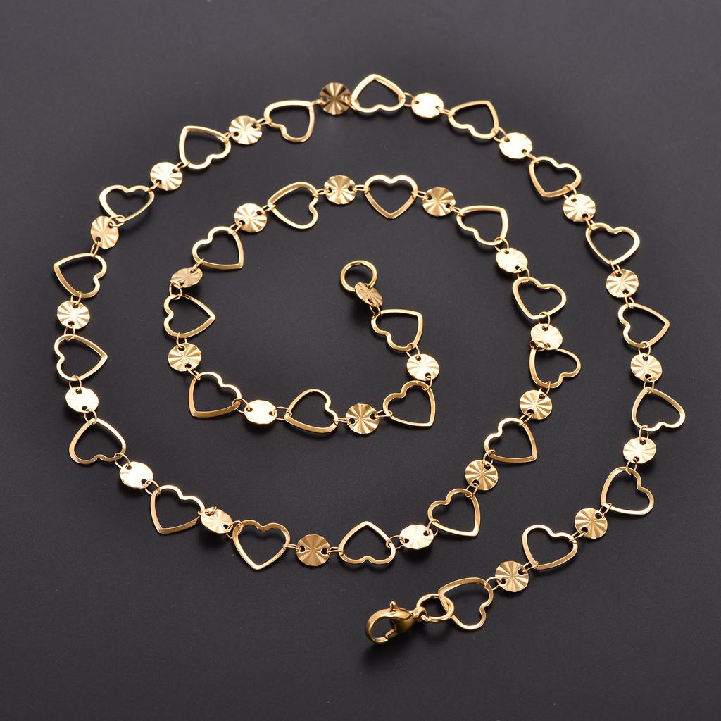 Dainty Stainless Steel Link Round Embossed Neck Chain Heart Necklace for Women Men Minimalist Gold Color Choker Metal Jewelry
