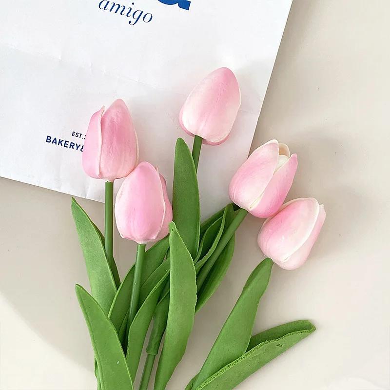 1pc Tulips Flowers Artificial Tulip Bouquet PE Fake Flower Wedding Party Decoration Mother Day Gifts Home Garden Decor