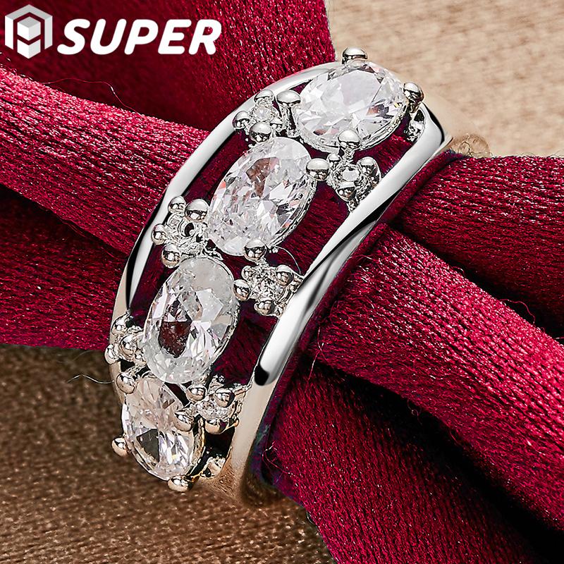 925 Sterling Silver Four Round AAA Zircon Ring Jewelry