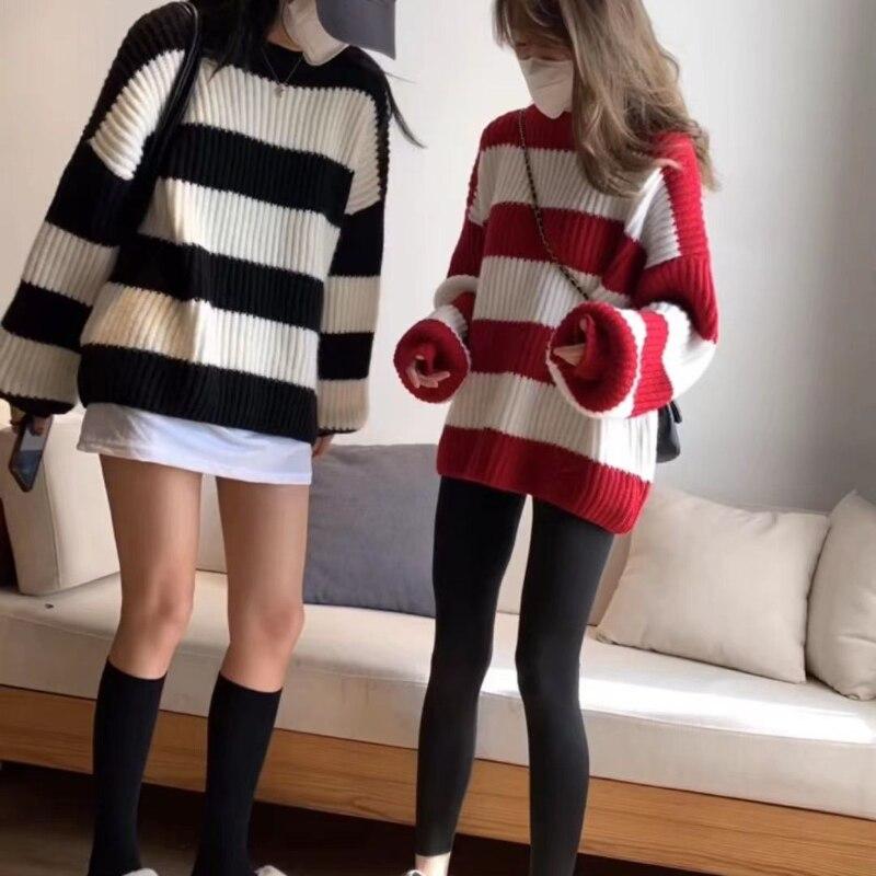 Pullover Pullover Weibliche Frühling und Herbst Streifen Pullover Mode Kontrast Slouchy Pullover Strickwaren Blase Hülse Pullover Top