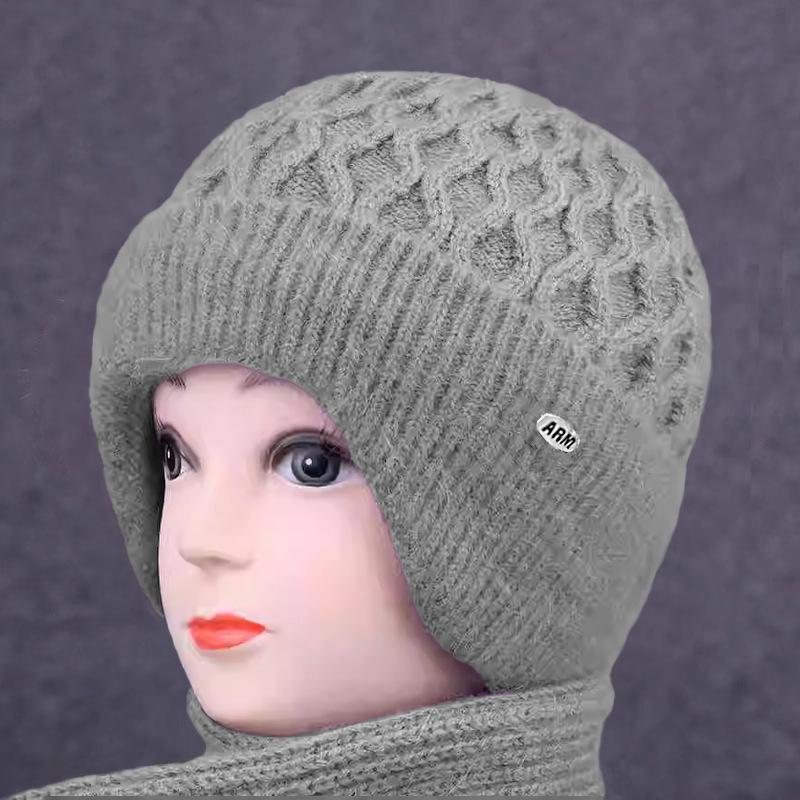 Women's Winter Wool Knit Hat with Ear Protection for Elderly
