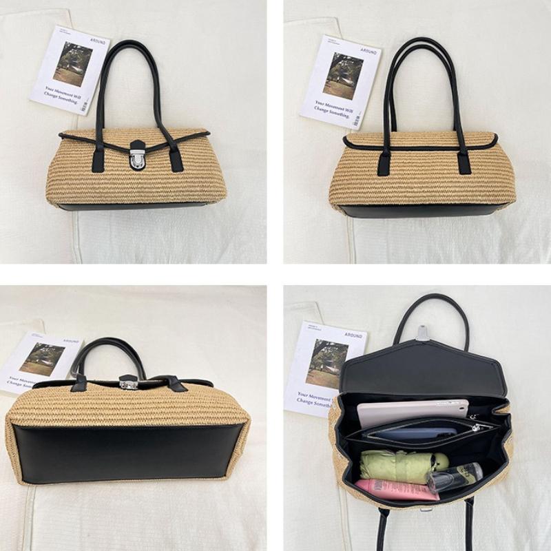 Fortschrittliche Strohgewebte Damen Umhängetasche Neue Mode Retro Strohgewebte Satteltasche Große Kapazität Urlaubsstil Tragetasche Handtasche