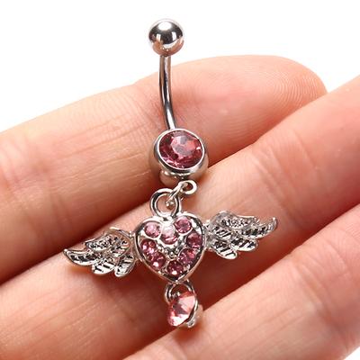 Women  Piercing  Heart Wing Belly Navel Ring Dangle Body Jewelry