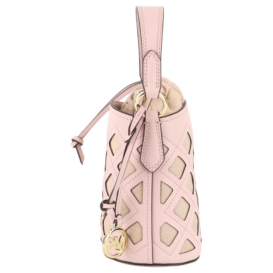 Michael Kors M K Aidy Drawstring Logo Cutout Design Leather Bucket Bag Mini Women bags Ice-Cream-Pink 35T1GUWC5L-POWDER-BLUSH