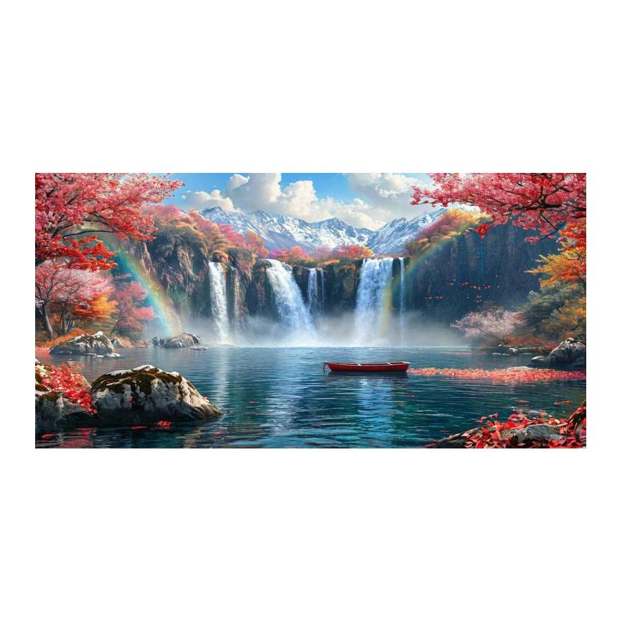 Diamant Mosaik Regenbogen Wasserfall Landschaft Großformat DIY Diamantmalerei Vollbohrer Landschaft Schmuck Kreuzstich Bild Wanddekor