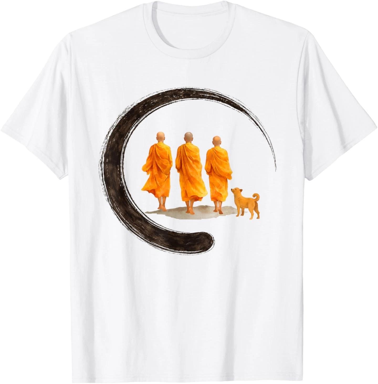 Минималистичная футболка в стиле Дзен с изображением идущих монахов M