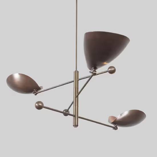 Handmade Brass 3-Arm Sputnik Chandelier – Curved Shade Ceiling Pendant Light Fixture