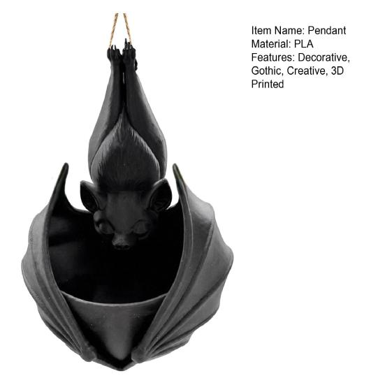 Novelty Bat Fan Gift 3D Printed Hanging Plant Pot, Shaped Planter, Creative Halloween Small Container Flowerpots, Gothic Holder for Indoor
