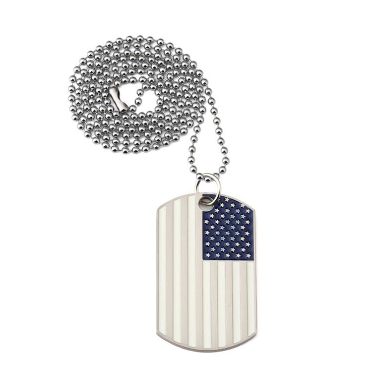 Fashion Stainless Steel Custom American Flag Dog Tag Necklace Pendant