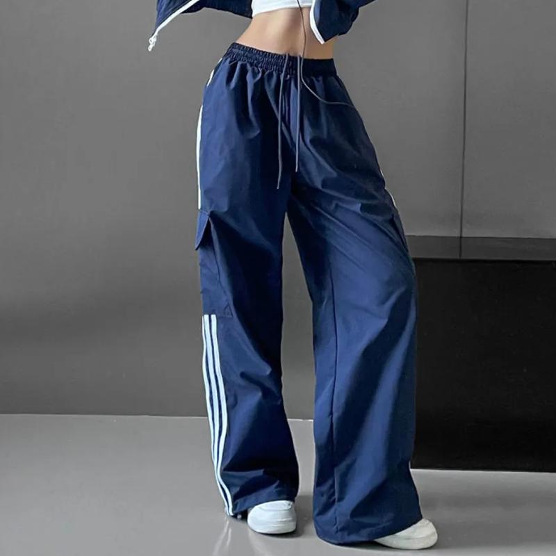 Streifen Patchwork Frauen Cargo Hosen Amerikanischen Stil Streetwear Lose Breite Bein Hosen Y2K Weibliche Hip Hop Jogginghose