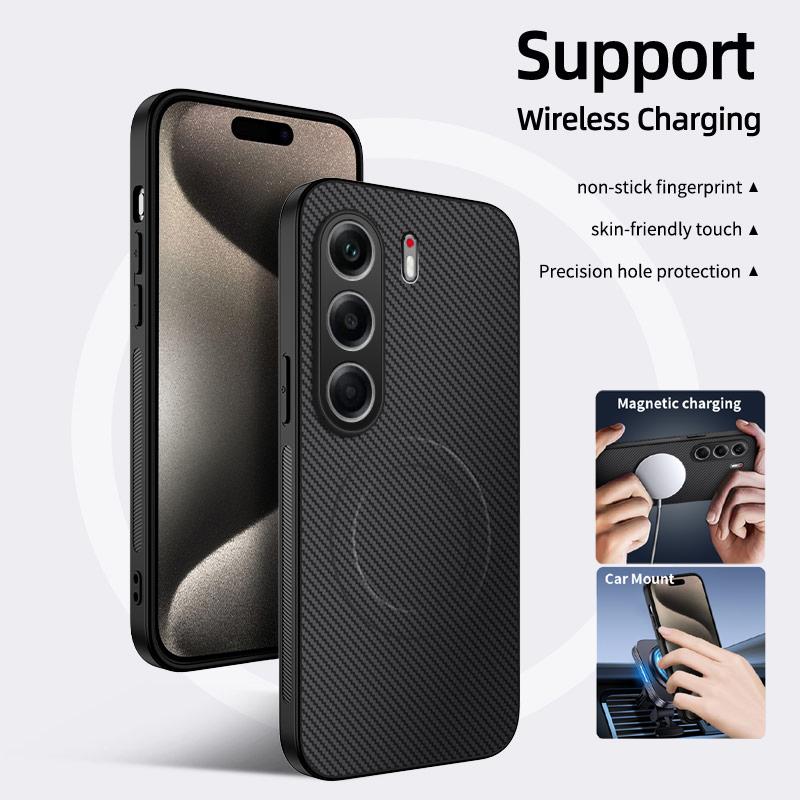 Carbon Fiber Texture Magnetic Wireless Charging Case For Tecno Camon 40 Premier Pro 4G 5G Matte Soft Silicone Cover Phone Cases