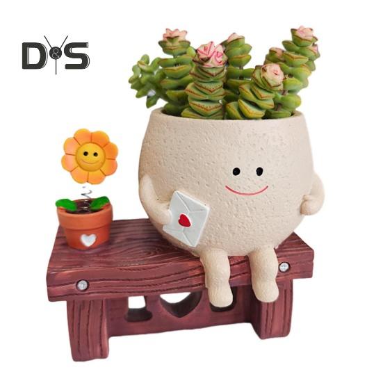 Slunečnice Květináč s úsměvem na tváři Květináč Pryskyřice Kreslená hlava Květináč Vnitřní Venkovní Kaktus Sukulentní rostliny Nádoba Domov Balkon Zahradní dekorace