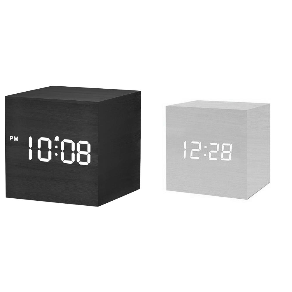 

Деревянный цифровой будильник с голосовым управлением, светодиодные настольные часы для домашнего декора (черный)