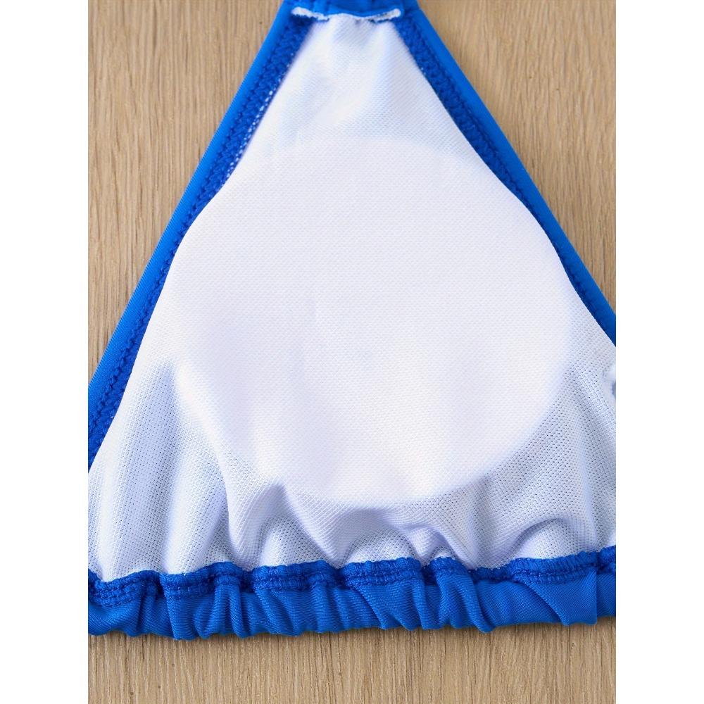 2-teiliges Strass-verziertes Dreieck-Bikini-Set Kettenglied-Neckholder-Bindeband, Funkelnder blauer Glitzer, Badeanzug für Karneval, Musikfestival,