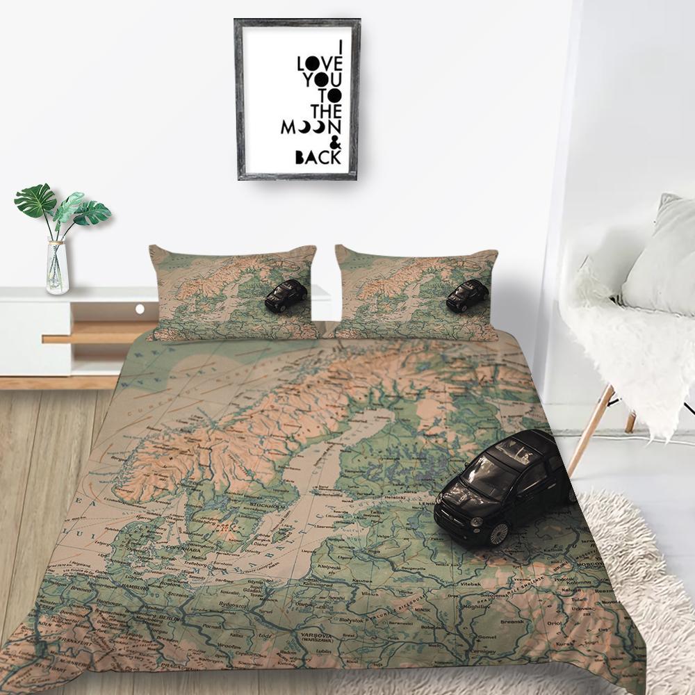 3D Map Printing Duvet Cover Set with Pillowcase Cartoon Home Textiles Bedding Set Children Twin Single Size Bed Sets