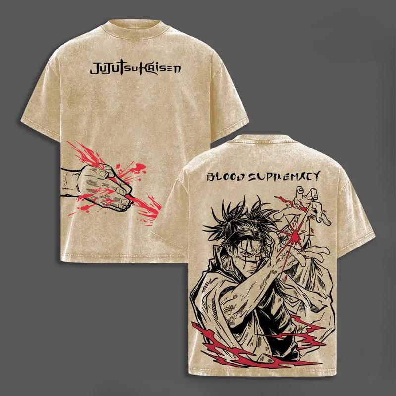 Manga Jujutsu Kaisen Choso Graphic Printed T-shirt Vintage Washed Oversized T Shirt Men Women Clothing High Quality Cotton Tees