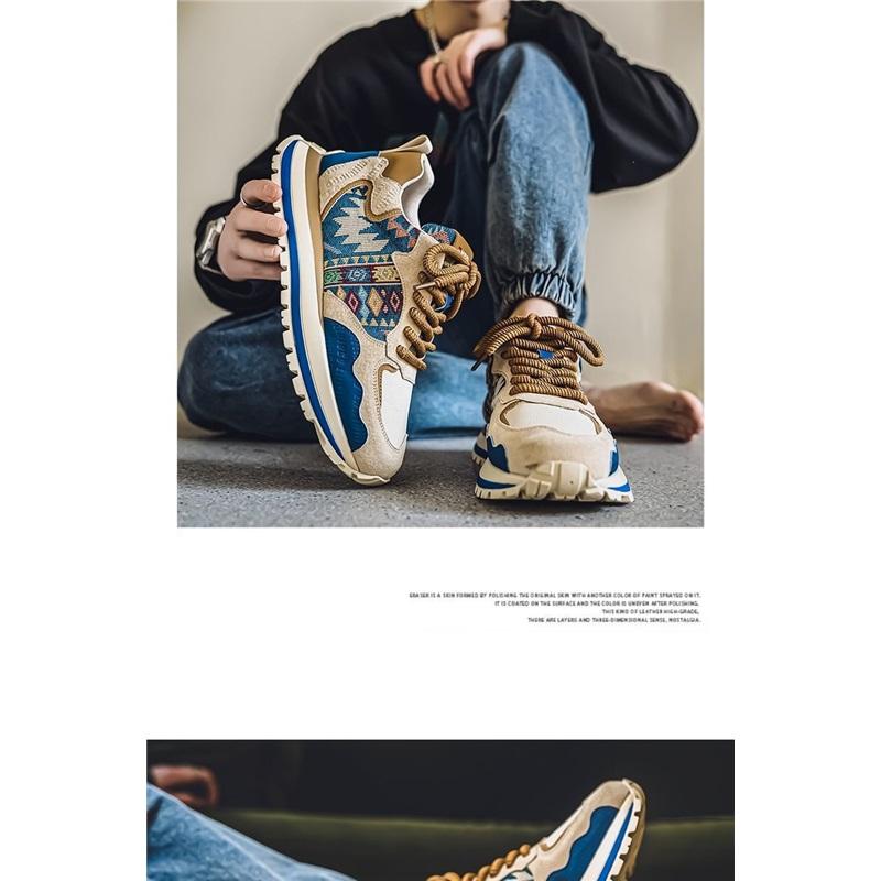 Men's Ethnic Pattern Retro Chunky Sneakers Casual Lace Up Outdoor Walking Shoes