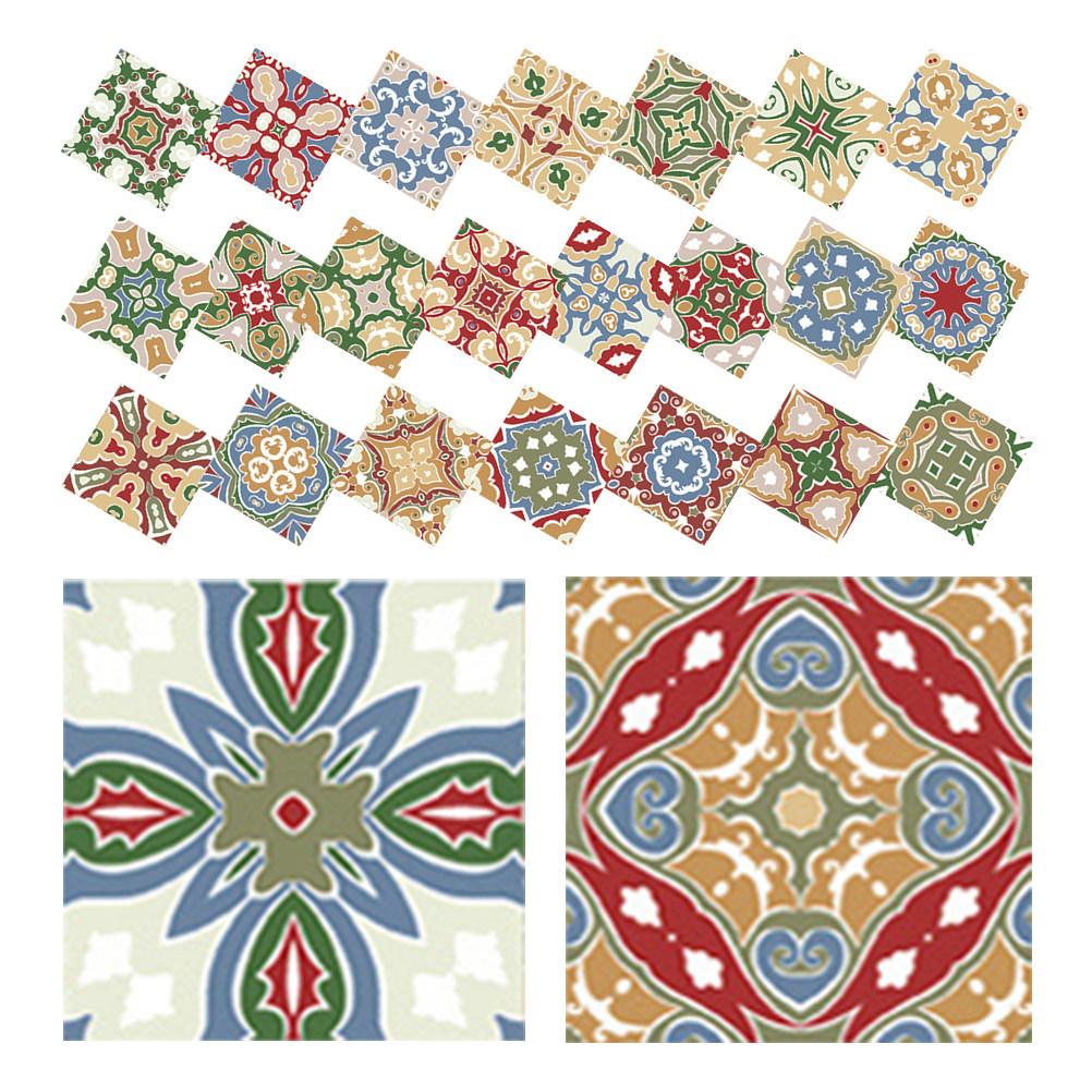 24pcs Cover Mosaic Tiles Retro Wall Stickers Bedroom Kitchen Decor Peel Stick Tile Bathroom Peel Stick Tile Decals 10x10cm