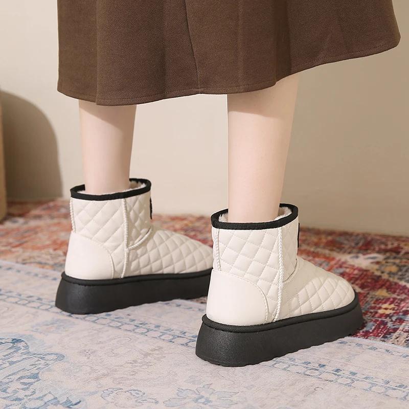 Fashion Women Snow Boots Warm Plush Slip-on Solid Fashion Female Ankle Boot Ladies Winter Comfortable Shoes Non-slip