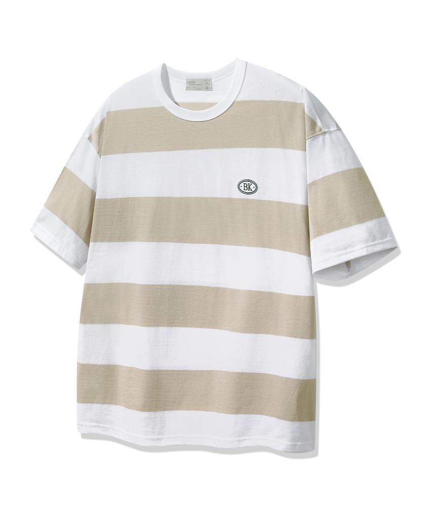 BAKKEN [Men] Striped Embroidered Logo Short Sleeve T-Shirt Bk4214 (4 Colors)