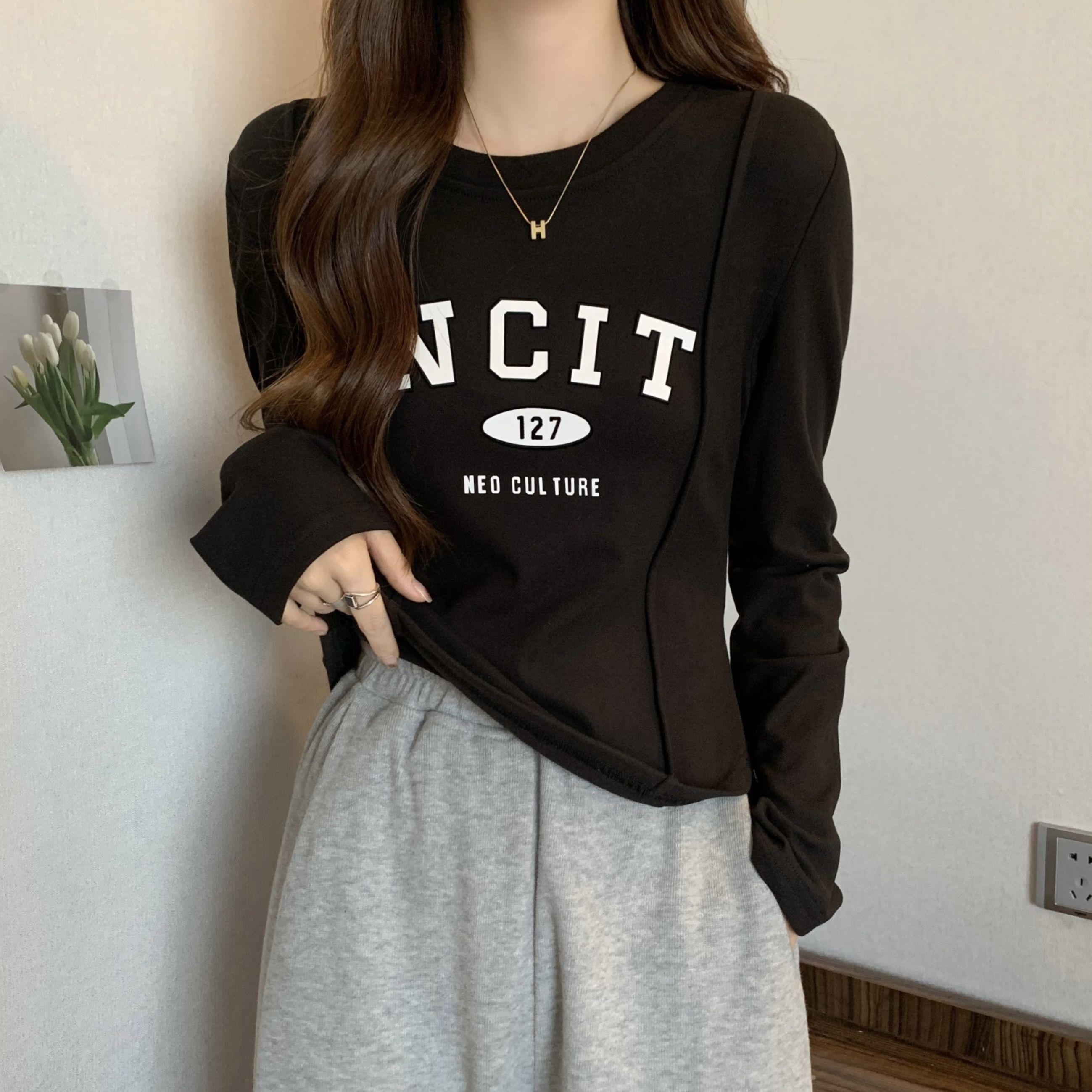 

Женская футболка с длинным рукавом, нерегулярные облегающие студенческие повседневные короткие топы, летние базовые рубашки для девочек L