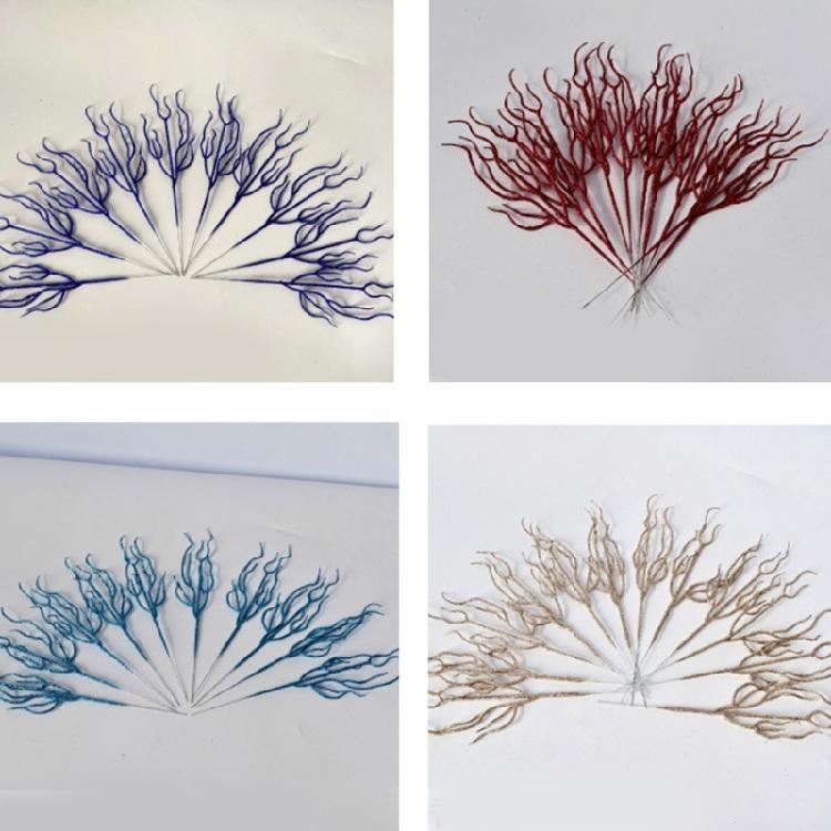 10pcs Textured Plastic Stems Glittering Christmas Picks Artficial Flower Leave Spring Festival Decoration