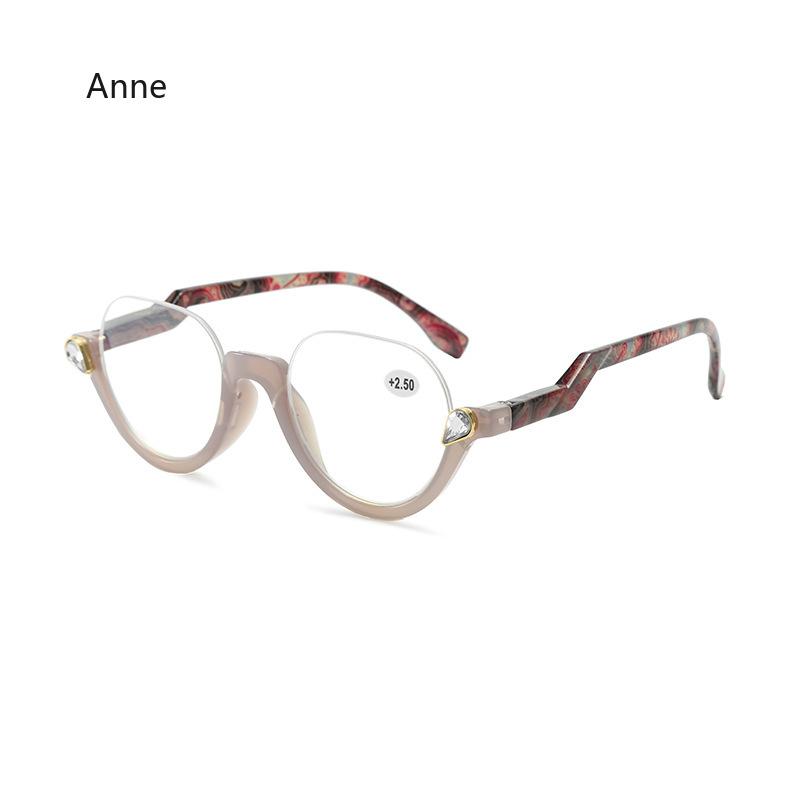 

Очки для чтения с полуободковой оправой, инкрустированные бриллиантами, для женщин, оптические очки из смолы против синего света для пресбиопии, очки с прогрессивными линзами для женщин 4