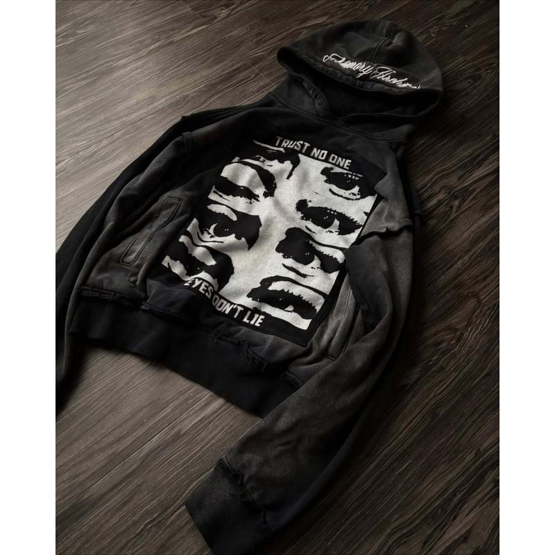 Y2K Street Style Graphic Embroidered Hoodie Dark Eye Patch Pullover Sweatshirt Teens Youth