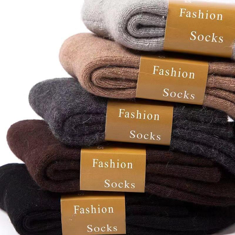 Men's Thickened Wool Mid-Calf Socks - Autumn Winter Warm Solid Color Fashion