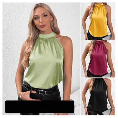 Summer Polyester Vest Women's Solid Color Off Shoulder Hanging Neck Sleeveless Top T-Shirts Women’s