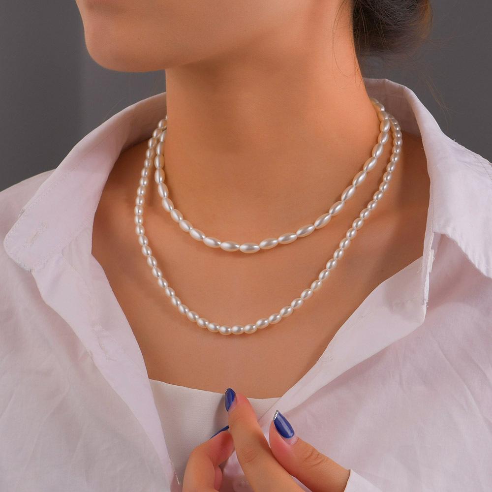 New Rice Grain Pearl Double Layer Women's Neck Chain Collarbone Chain