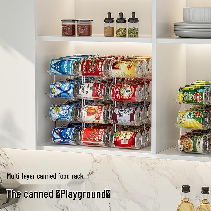 Stackable Multi-layer Transparent Storage Rack for Canned Food and Beverages