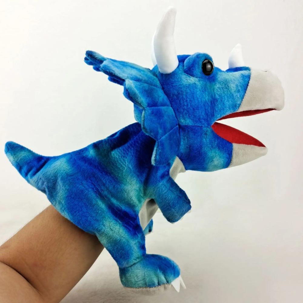 New 11 style Dinosaur Hand Puppet Plush toys Kindergarten performance Hand control glovesTriceratops Tyrannosaurus Dilophosaurus