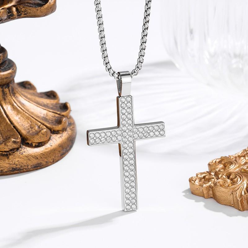 2026 Stone Cross Necklace Fashion Light Luxury Necklace Jewelry Premium Jewelry Full Diamond Men's Necklace