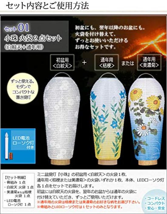 Kyoto Butsudan Hayashi Bon Festival Lanterns and Obon Supplies [First Obon SetNew Obon Set: Mini Bon Festival Lantern, Kodama, 2-Piece Firebox Set