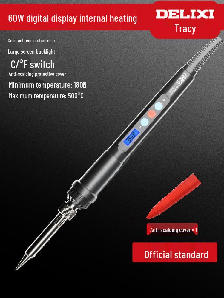 Delixi Adjustable Temperature Soldering Iron Set - High Power, Constant Temperature Solder Pen for Household Repair & Welding.