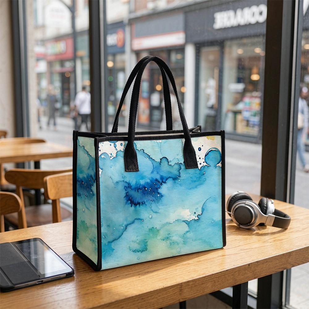 Watercolor Blue Shoulder Bag Fashion Casual Tote Bag Large Carry Bag for Daily Use
