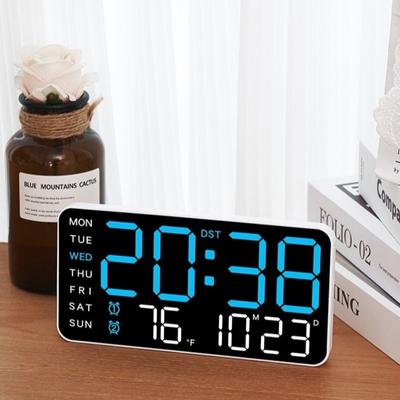 Voice Control Digital Wall Clock Large Display Week Date Display LED Alarm Clock DST Function Brightness Adjustable