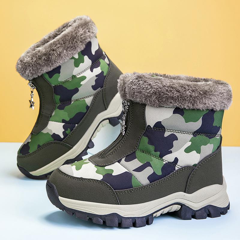 Children's snow boots winter new classmates fleece thickened children's warm waterproof large cotton shoes medium and older children's Martin boots