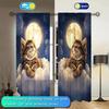 2-Panels The Cute Cat Sleeps Soundly On The Clouds At Night Printed Curtains   Suitable for Artistic Home Decorative Curtains