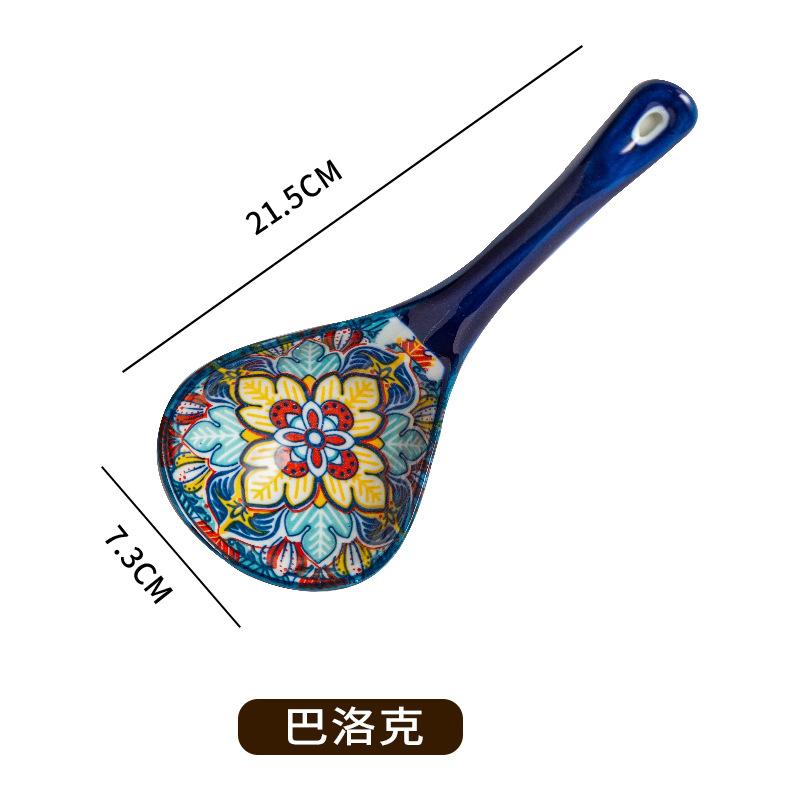 Ceramic Ladle Spoon Bohemia Long Handle Soup Spoon for Home Kitchen Cooking Tableware